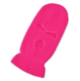 Mannen Vrouwen Balaclava Masker Drie Gat Full Face Cover Neon Effen Kleur Gebreide Winter Warm Outdoor Fietsen Ski Beanie Hoed diep roze