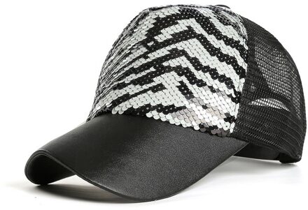 Mannen Vrouwen Baseball Hoed Dubbele Kleur Zebra-Streep Mermaid Pailletten Mesh Casual Cap Beste -Wt wit