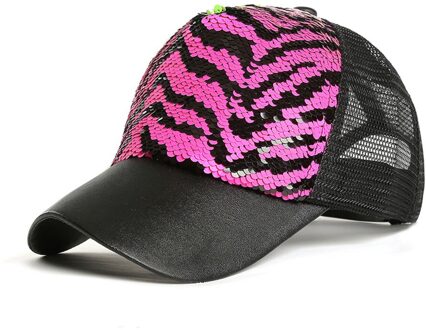 Mannen Vrouwen Baseball Hoed Dubbele Kleur Zebra-Streep Mermaid Pailletten Mesh Casual Cap Roze