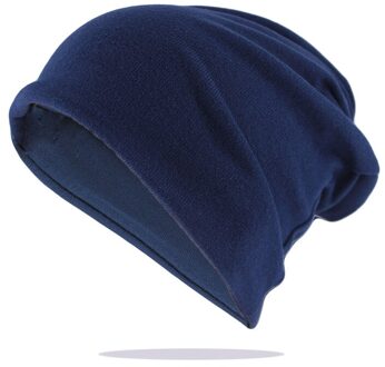 Mannen Vrouwen Beanie Gebreide Lente Herfst Cap Effen Kleur Hip-Hop Slouch Hoeden Skullies Gorras Sombrero Mujer Tulband Marineblauw