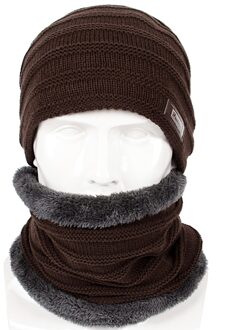 Mannen Vrouwen Beanie Hat + Sjaal Halswarmer Winter Gebreide Dikker Ski Caps 2 Stuks Set Bruin