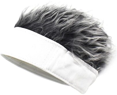Mannen Vrouwen Beanie Pruik Hoed Fun Korte Haar Caps Ademend Zachte Voor Party Outdoor -MX8 grijs wit