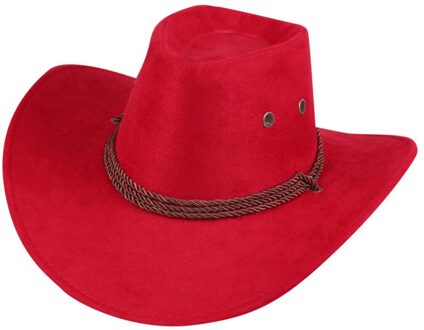 Mannen Vrouwen Cowboy Hoed Westerse Cap Brede Zonnehoed Winter Lente Casual Zonnehoed Cowgirls Reizen Prestaties Hoeden Casquette Homme Rood