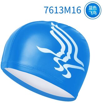 Mannen Vrouwen Elastische Waterdichte PU Stof Beschermen Oren Lange Haar Sport Zwemmen Zwembad Hoed Gedrukt Badmuts Gratis Grootte blauw