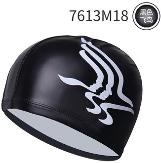 Mannen Vrouwen Elastische Waterdichte PU Stof Beschermen Oren Lange Haar Sport Zwemmen Zwembad Hoed Gedrukt Badmuts Gratis Grootte zwart