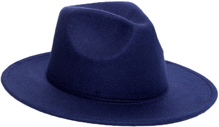 Mannen Vrouwen Fedora Hoed Imitatie Wollen Winter Bohemian Vilten Hoeden Mannen Mode Zwarte Top Jazz Hoed Fedora Chapeau Sombrero Mujer donker blauw