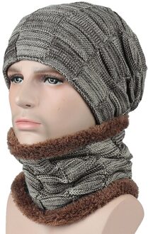 Mannen Vrouwen Gebreide Muts en sjaal twee set Winter Gebreide Thicken Cap Plus Kasjmier tweedelige mannen hoed Beige