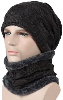 Mannen Vrouwen Gebreide Muts en sjaal twee set Winter Gebreide Thicken Cap Plus Kasjmier tweedelige mannen hoed Coffe