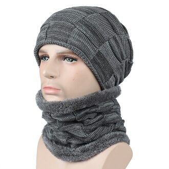 Mannen Vrouwen Gebreide Muts en sjaal twee set Winter Gebreide Thicken Cap Plus Kasjmier tweedelige mannen hoed grijs