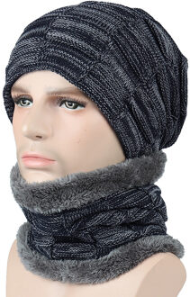 Mannen Vrouwen Gebreide Muts en sjaal twee set Winter Gebreide Thicken Cap Plus Kasjmier tweedelige mannen hoed Marineblauw