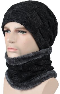 Mannen Vrouwen Gebreide Muts en sjaal twee set Winter Gebreide Thicken Cap Plus Kasjmier tweedelige mannen hoed zwart