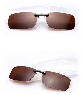 Mannen Vrouwen Gepolariseerde Dag Nachtzicht Clip Op Lens Bril Zonnebril 62KE Bruin