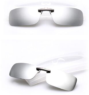 Mannen Vrouwen Gepolariseerde Dag Nachtzicht Clip Op Lens Bril Zonnebril 62KE Zilver