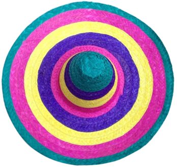 Mannen Vrouwen Partij Levert Stro Hoeden Ronde Halloween Willekeurige Kleur Kids Decoratieve Kleurrijke Randen Outdoor Brede Rand Mexicaanse Stijl 48cm