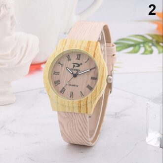 Mannen Vrouwen Quartz Horloge Pu Leer Hout Patroon Horloge Student Sport Casual Horloges NOV99 kleur 2