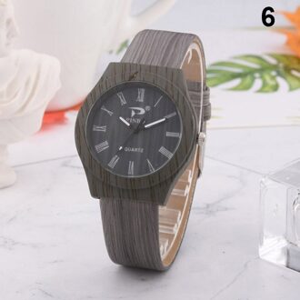 Mannen Vrouwen Quartz Horloge Pu Leer Hout Patroon Horloge Student Sport Casual Horloges NOV99 kleur 6