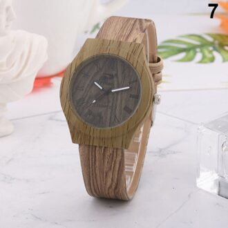 Mannen Vrouwen Quartz Horloge Pu Leer Hout Patroon Horloge Student Sport Casual Horloges NOV99 kleur 7