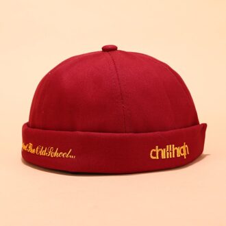 Mannen Vrouwen Skullcap Sailor Hoed Cap Casual Docker Sailor Monteur Brimless Effen Kleur Hoed Blad Klinknagel Borduurwerk Warme Katoen Hoeden Rood