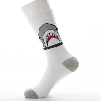 Mannen Vrouwen Sokken Shark Hip Hop Streetwear Sokken Mannen Lange Cartoon Sokken Hiphop Street Sport Skateboard Zwart Witte Sokken