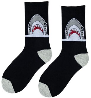 Mannen Vrouwen Sokken Shark Hip Hop Streetwear Sokken Mannen Lange Cartoon Sokken Hiphop Street Sport Skateboard Zwart Witte Sokken