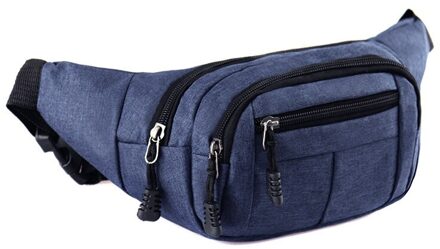 Mannen Vrouwen Taille Zak Waterdichte Multi-Pocket Rits Open Verstelbare Coin Pouch Voor Buiten EDF88 blauw