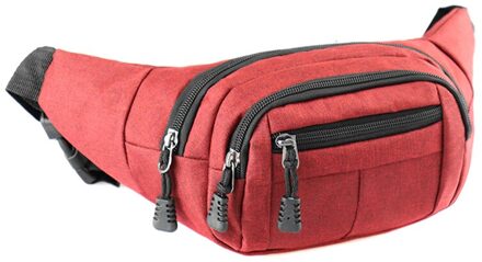 Mannen Vrouwen Taille Zak Waterdichte Multi-Pocket Rits Open Verstelbare Coin Pouch Voor Buiten EDF88 rood