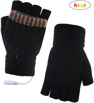 mannen vrouwen USB Verwarming Handschoenen Hand Warmers Winter Warme Wanten Hand Laptop Half Vingerloze Handschoenen zwart
