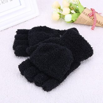 Mannen Vrouwen Vingerloze Handschoen Winter Warm Half Vinger Flip Gebreide Mitten Handschoenen zwart
