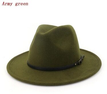 Mannen/Vrouwen Vintage Brede Rand Hoed Kerk Party Dames Vilt Jazz Cap Cowboy Party Hoed armygreen