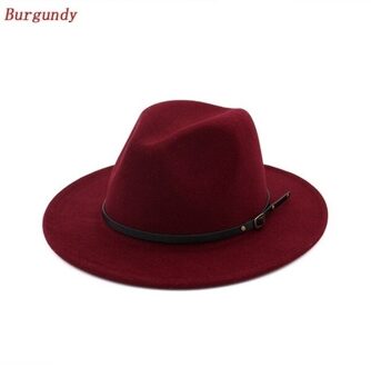 Mannen/Vrouwen Vintage Brede Rand Hoed Kerk Party Dames Vilt Jazz Cap Cowboy Party Hoed bordeaux