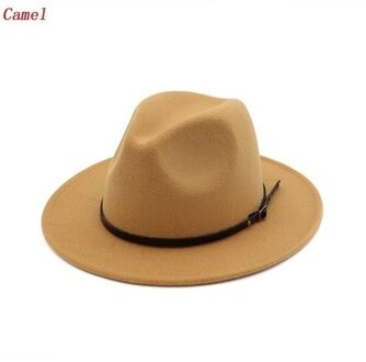 Mannen/Vrouwen Vintage Brede Rand Hoed Kerk Party Dames Vilt Jazz Cap Cowboy Party Hoed kameel
