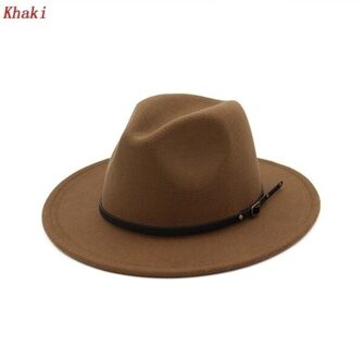 Mannen/Vrouwen Vintage Brede Rand Hoed Kerk Party Dames Vilt Jazz Cap Cowboy Party Hoed khaki