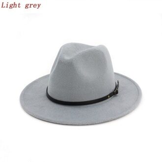Mannen/Vrouwen Vintage Brede Rand Hoed Kerk Party Dames Vilt Jazz Cap Cowboy Party Hoed lightgrey