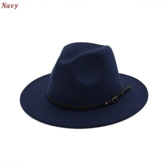 Mannen/Vrouwen Vintage Brede Rand Hoed Kerk Party Dames Vilt Jazz Cap Cowboy Party Hoed marine