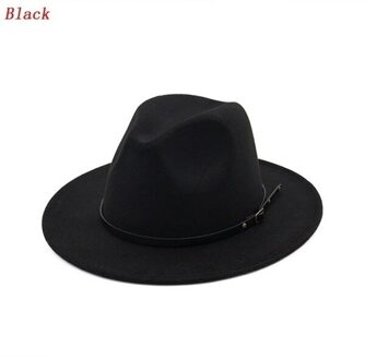 Mannen/Vrouwen Vintage Brede Rand Hoed Kerk Party Dames Vilt Jazz Cap Cowboy Party Hoed zwart