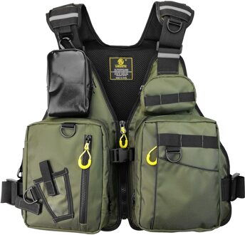 Mannen Vrouwen Vissen Zwemvest Outdoor Ademend Meerdere Zakken Floatation Vest Volwassenen Drijfvermogen Vest Zwemvest leger groen
