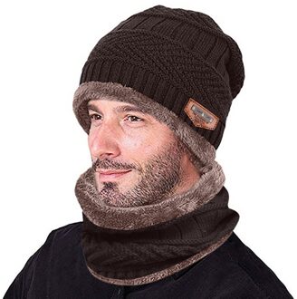 Mannen Warm Houden Beanie Winter Dikker Hoed En Sjaal Tweedelige Gebreide Winddicht Cap Plus Fluwelen Fietsen Caps Set sombrero Mujer koffie
