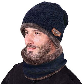 Mannen Warm Houden Beanie Winter Dikker Hoed En Sjaal Tweedelige Gebreide Winddicht Cap Plus Fluwelen Fietsen Caps Set sombrero Mujer marine