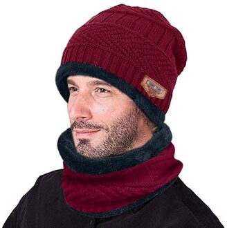 Mannen Warm Houden Beanie Winter Dikker Hoed En Sjaal Tweedelige Gebreide Winddicht Cap Plus Fluwelen Fietsen Caps Set sombrero Mujer Rood