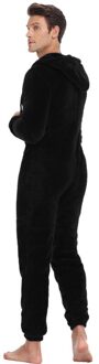 Mannen Warm Teddy Fleece Onesie Pluizige Slaap Lounge Volwassen Nachtkleding Een Stuk Pyjama Mannelijke Jumpsuits Hooded Onesies Voor Volwassen Mannen zwart / S