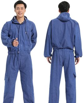 Mannen Werkkleding Lange Mouwen Denim Overall Stofdicht Kleding Hooded Overalls Werknemer Reparateur Machine Auto Reparatie Uniformen 170