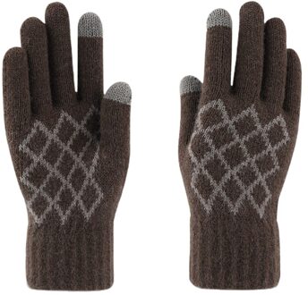 Mannen Winter Gebreide Touchscreen Handschoenen Plaid Winddicht Thermische Voering Wanten Donkergrijs