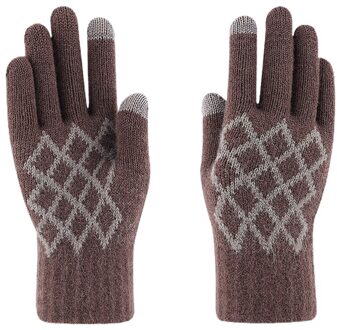 Mannen Winter Gebreide Touchscreen Handschoenen Plaid Winddicht Thermische Voering Wanten rood boon Paste