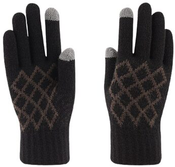 Mannen Winter Gebreide Touchscreen Handschoenen Plaid Winddicht Thermische Voering Wanten zwart