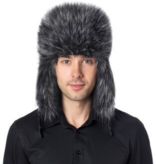 Mannen Winter Trapper Hoed Pluche Synthetische Lederen Russische Trapper Hoeden Koude-Proof NOV99 blauw grijs