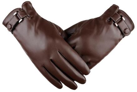 Mannen Winter Warme Mode Waterdichte Handschoenen Mannen Faux Leer Rijden Handschoenen Dunne Lederen Handschoenen Voor Touch Screen Bruin Guantes Donkerbruin