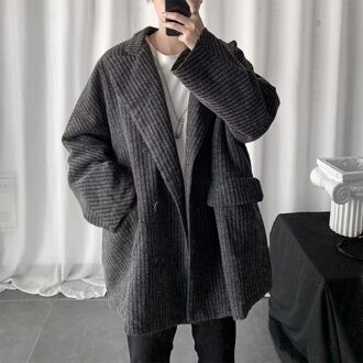 Mannen Wollen Jas Winter Dikke Heren Uitloper Jassen Mannelijke Jassen Japanse Trendy Eenvoudige Streetwear All-Wedstrijd Wollen Losse Casual ins Xl