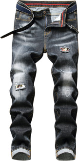 Mannen Zwart En Grijs Gescheurde Jeans Lente Mode Regular Fit Stretch Jeans Mannelijke Broek 28