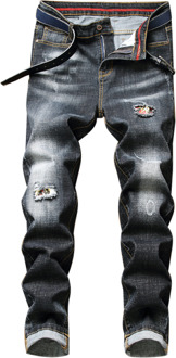 Mannen Zwart En Grijs Gescheurde Jeans Lente Mode Regular Fit Stretch Jeans Mannelijke Broek 30