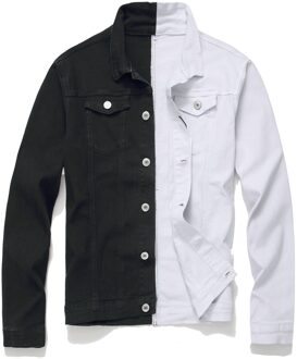 Mannen Zwart En Wit En Dubbele Kleur Denim Jas Van Cultiveren Iemands Jeugd Modieuze Jean Jas Revers XXL
